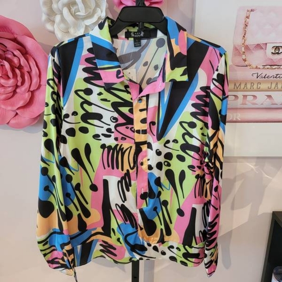 NWT AZI Colorful Abstract Women's Blouse - Picture 1 of 1